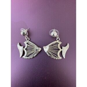 Silvertone Wirework Angel Fish Pierced Dangle Earrings By Best